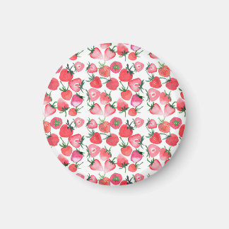 Juicy Red Strawberries Watercolor Pattern Magnet