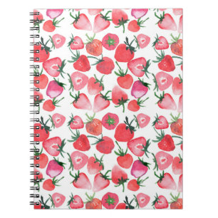 Juicy Red Strawberries Watercolor Pattern Notebook