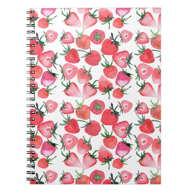 Juicy Red Strawberries Watercolor Pattern Notebook (Front)