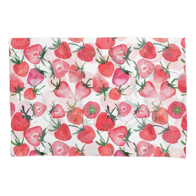 Juicy Red Strawberries Watercolor Pattern Pillowcase (Front)