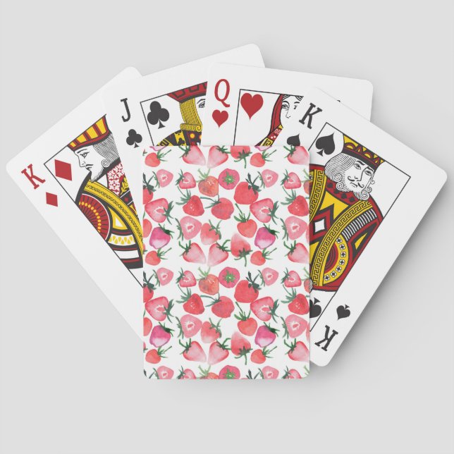 Juicy Red Strawberries Watercolor Pattern Playing Cards (Back)