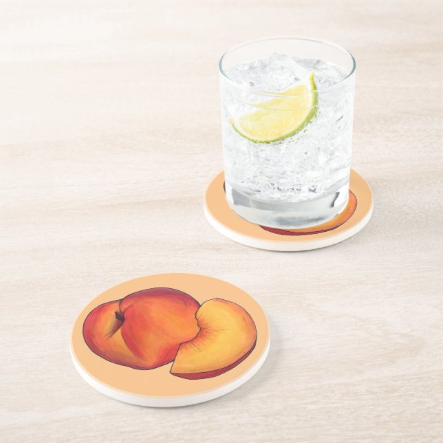 Juicy Ripe Summer Peach Peaches Stone Fruit Coaster (Side)