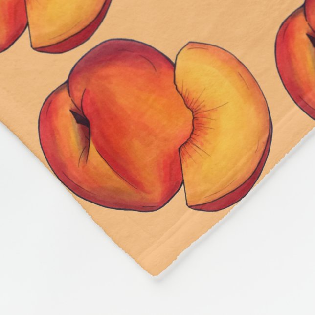 Juicy Ripe Summer Peach Peaches Stone Fruit Fleece Blanket (Corner)