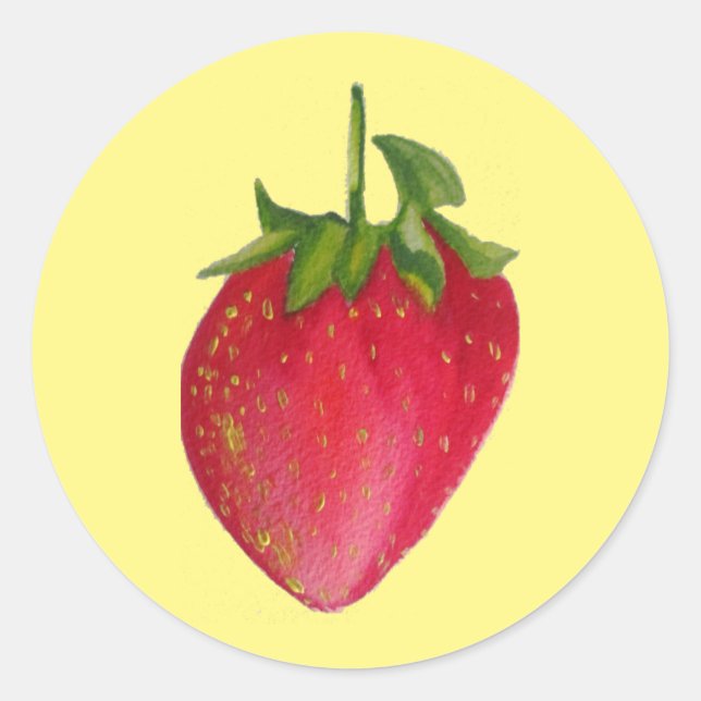 Juicy Strawberry fruit watercolour macro art Classic Round Sticker (Front)