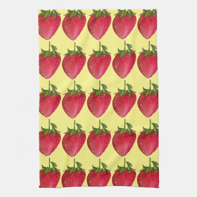 Juicy Strawberry fruit watercolour macro art Tea Towel (Vertical)
