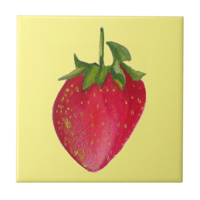 Juicy Strawberry fruit watercolour macro art Tile (Front)