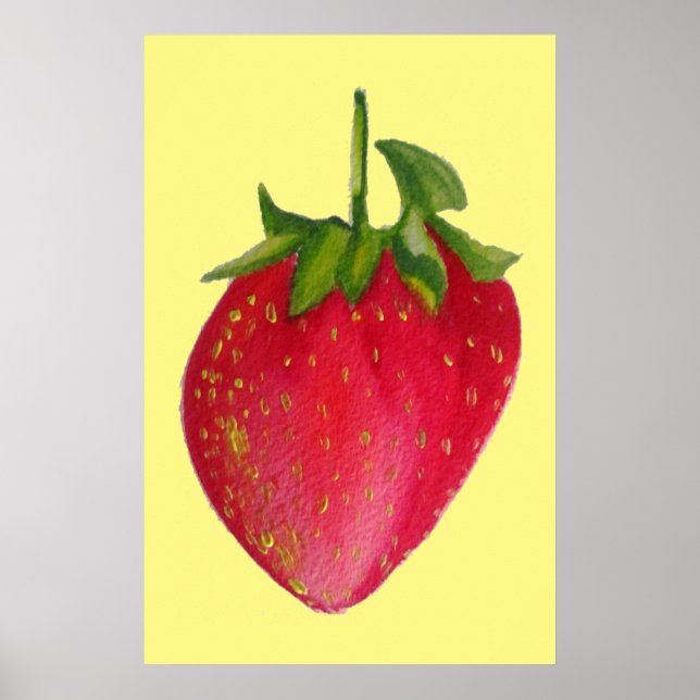 Juicy Strawberry fruit watercolour macro pop art Poster (Front)