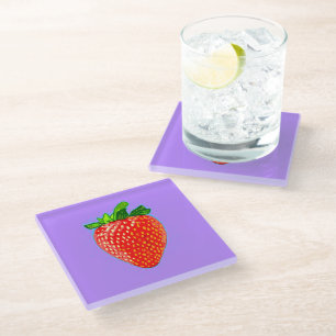 Juicy Strawberry in Pop Art Style Glass Coaster