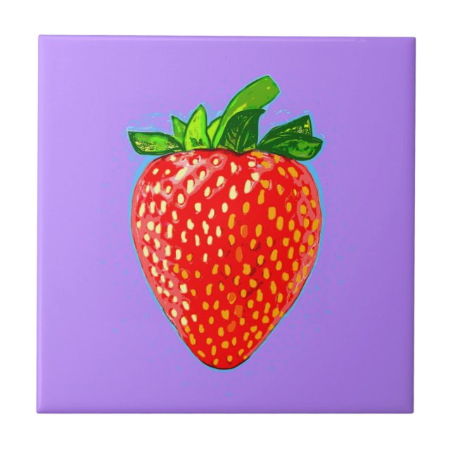 Juicy Strawberry in Pop Art Style  Tile (Front)