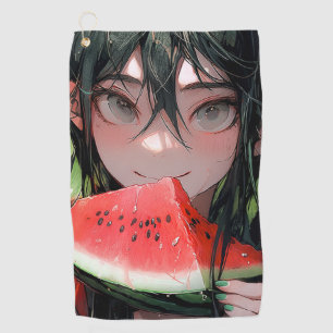 Juicy Summer Watermelon Anime Girl Golf Towel