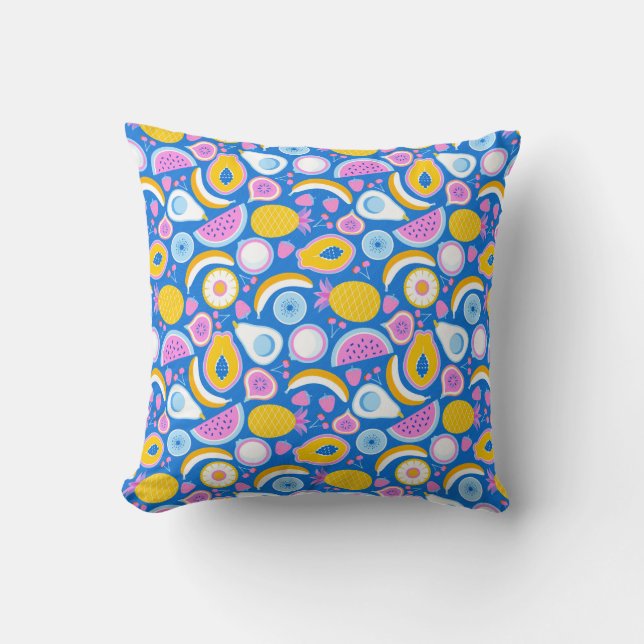 Juicy tropical fruits - Blue background Cushion (Front)