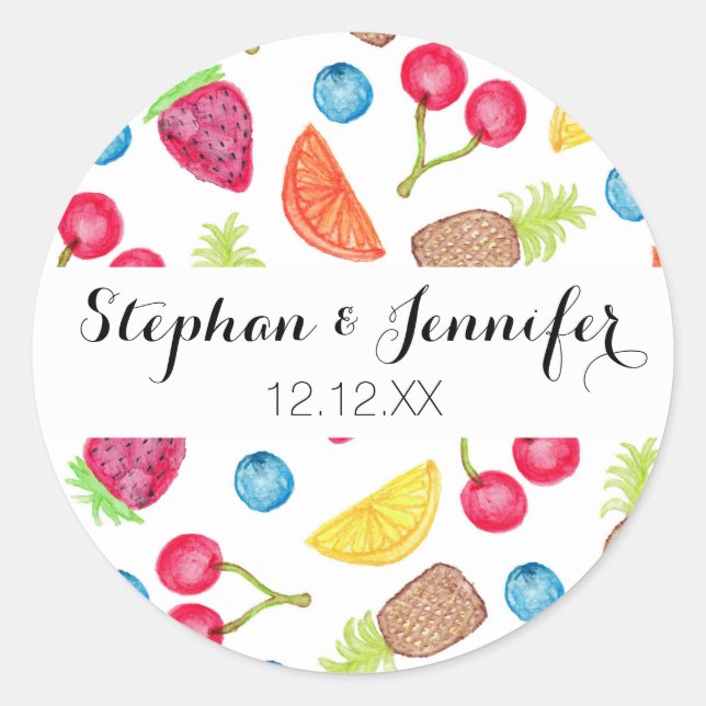 Juicy Watercolor Hand Painted Fruit Pattern Classic Round Sticker (Front)