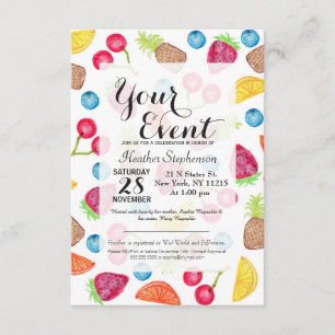 Juicy Watercolor Hand Painted Fruit Pattern Invitation
