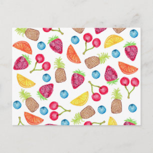 Juicy Watercolor Hand Painted Fruit Pattern Postcard