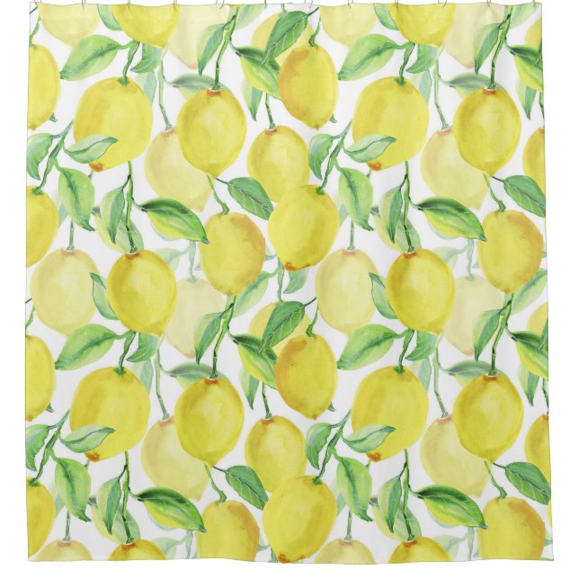 Juicy Watercolor: Vibrant Lemon Painting Shower Curtain (Front)