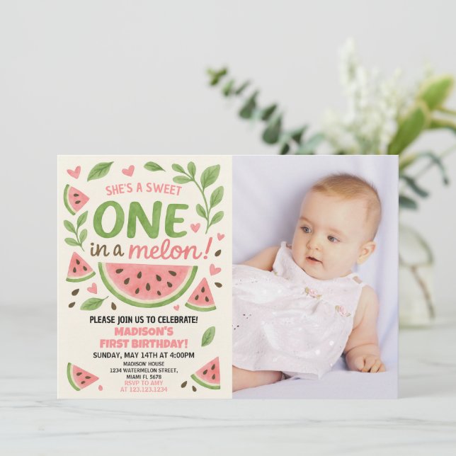 Juicy Watermelon 1st Birthday Invitation (Standing Front)