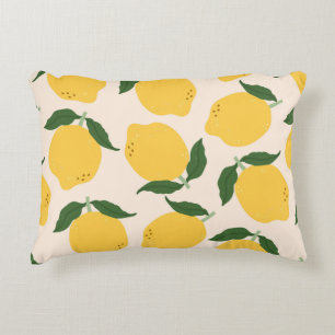 Juicy yellow Lemons, green leaves. Fresh tasty fru Decorative Cushion