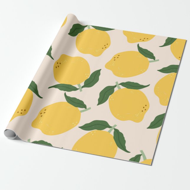Juicy yellow Lemons, green leaves. Fresh tasty fru Wrapping Paper (Unrolled)