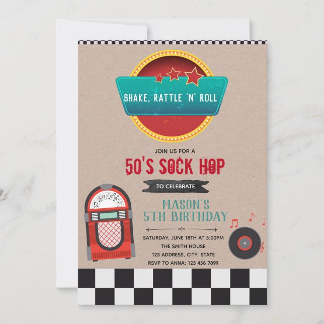 Jukebox birthday party invitation (Front)