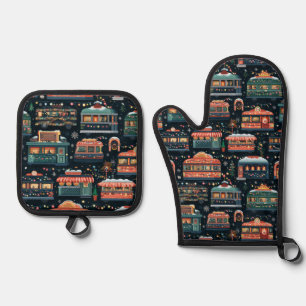 Jukebox Christmas Baking Night Oven Mitt & Pot Holder Set