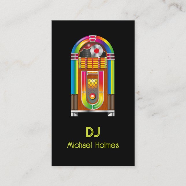 Jukebox DJ Music Black Business Card (Front)