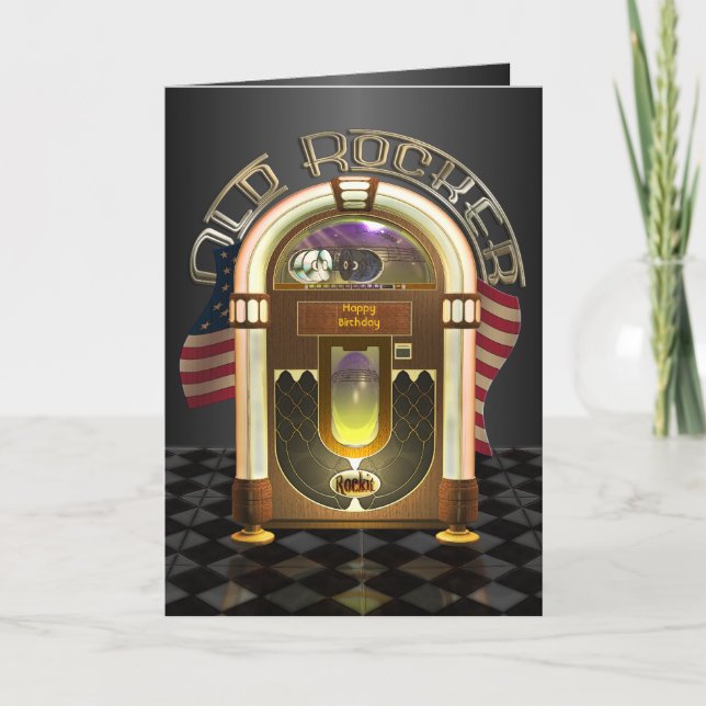 Jukebox Old Rocker Customizable Greetings Card (Front)