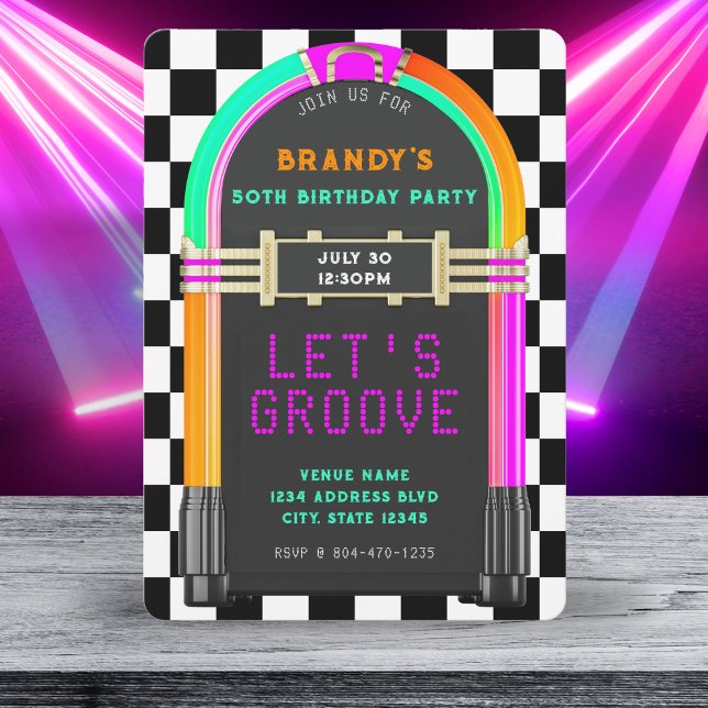 Jukebox Retro Chequerboard 50th Birthday Party Invitation (Jukebox Retro Checkerboard 50th Birthday Party Invitation
)