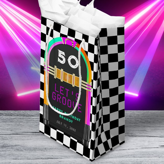 Jukebox Retro Chequerboard 50th Birthday Party Small Gift Bag (Jukebox Retro Checkerboard 50th Birthday Party Small Gift Bag
)