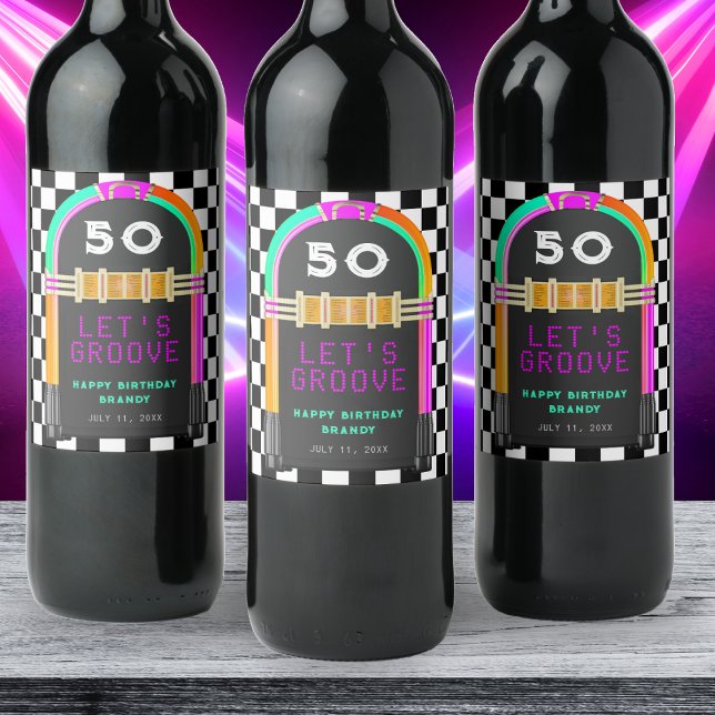 Jukebox Retro Chequerboard 50th Birthday Party Wine Label (Jukebox Retro Checkerboard 50th Birthday Party Wine Label
)