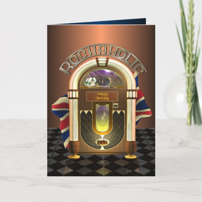 Jukebox Rockaholic UK Customisable Greetings Card (Front)