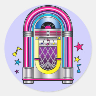 Jukebox with Stars and Notes Classic Round Sticker