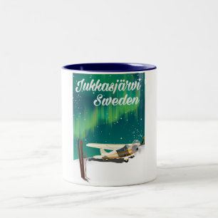 Jukkasjärvi Sweden Northern lights vacation poster Two-Tone Coffee Mug