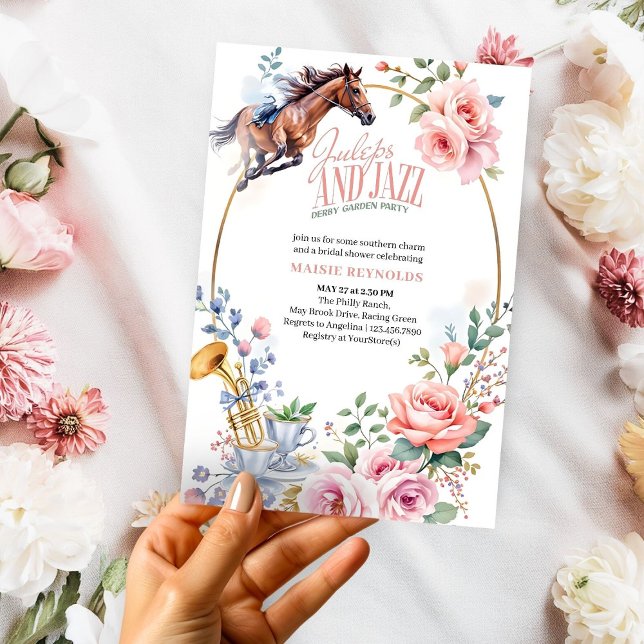 Juleps and Jazz Floral Horse Racing Bridal Shower Invitation (Creator Uploaded)