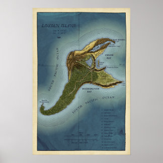 Jules Verne "Mysterious Island" Lincoln Island Map Poster