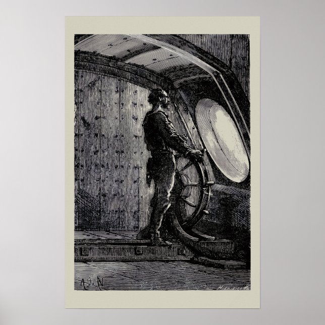 Jules Verne's Captain Nemo Steering The Nautilus Poster (Front)