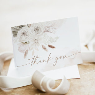 JULIA Boho Floral Pearls & Prosecco Bridal Shower Thank You Card