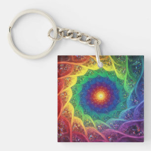 Julia Set Fractal With Rainbow Pinwheel Style Key Ring