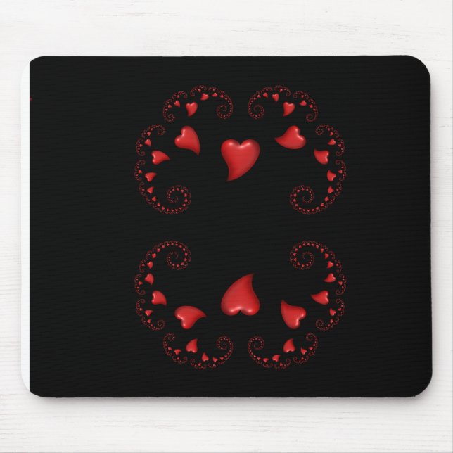 Julia Set Fractal With Red Hearts Mouse Mat (Front)
