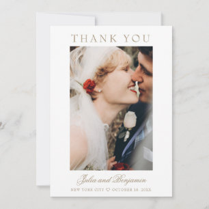 Julia Simple Gold Script 2 Photo Wedding Thank You Card