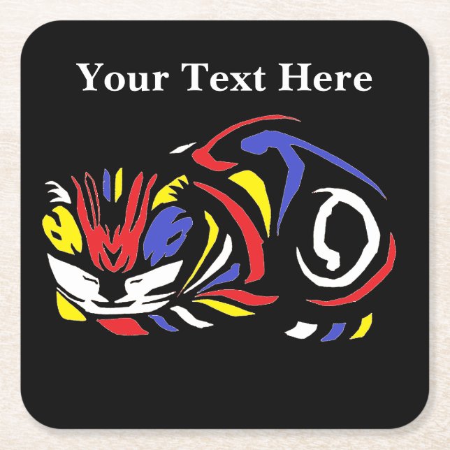 Julie de Graag Woodcut cat (multi colour) Square Paper Coaster (Front)