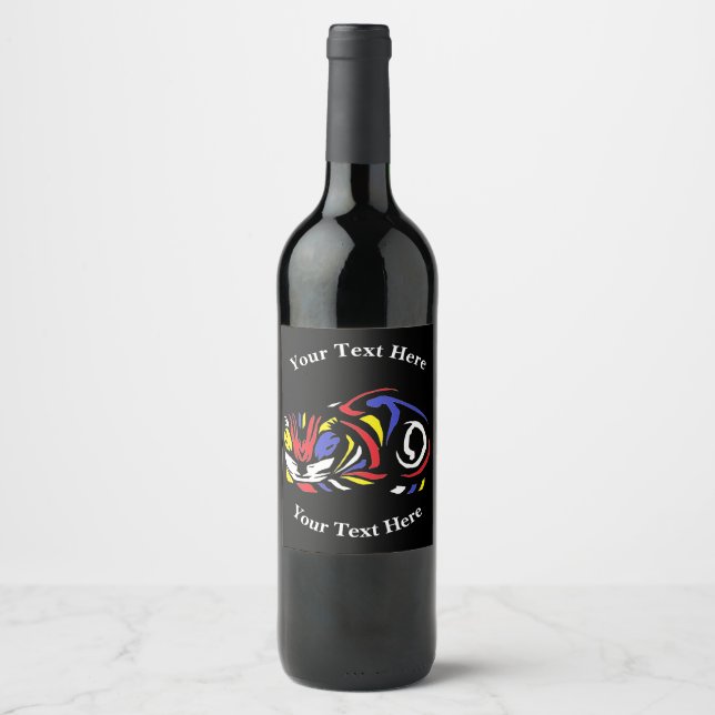 Julie de Graag Woodcut cat (multi colour) Wine Label (Front)