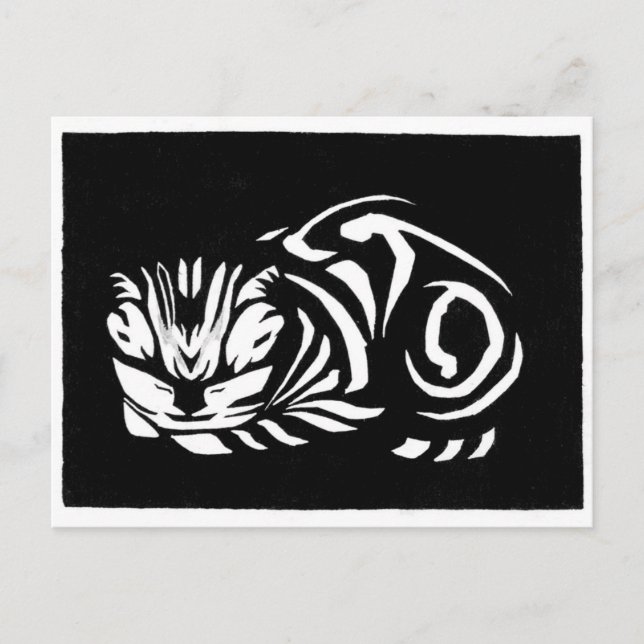 Julie de Graag Woodcut cat Postcard (Front)