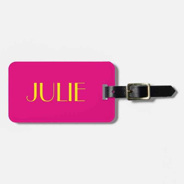 Julie Hot Pink and Yellow Luggage Tag (Front Horizontal)