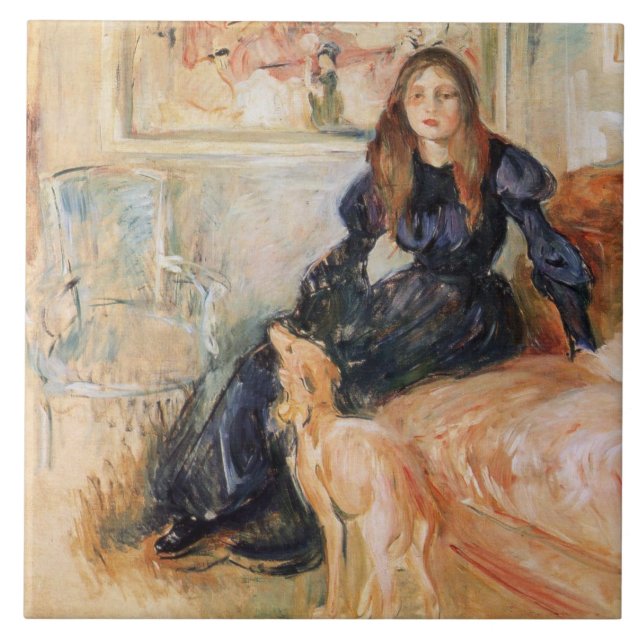 Julie Manet and her Greyhound (by Berthe Morisot) Tile (Front)