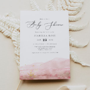 JULIEN   Blush Pink Watercolor Gold Baby Shower Invitation