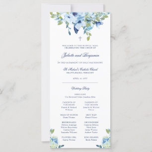 Juliette Blue Floral Catholic Wedding Program Mass