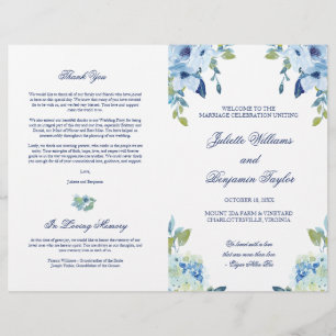 Juliette Blue Floral Wedding Ceremony Program