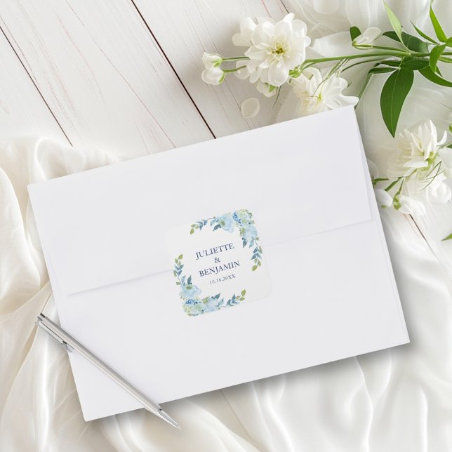 Juliette Blue Wedding Invitation Envelope Seals (These dusty blue, floral envelope seals are perfect for a vintage or romantic wedding)