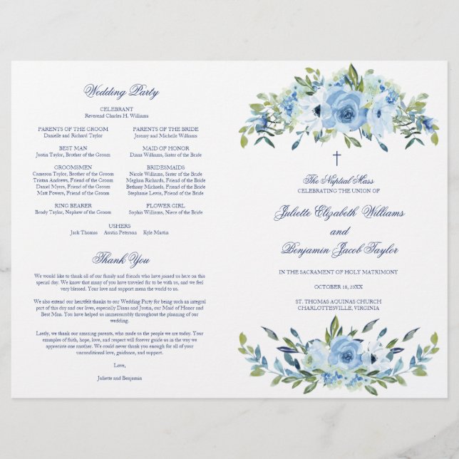 Juliette Catholic Wedding Mass Ceremony Program (Front)