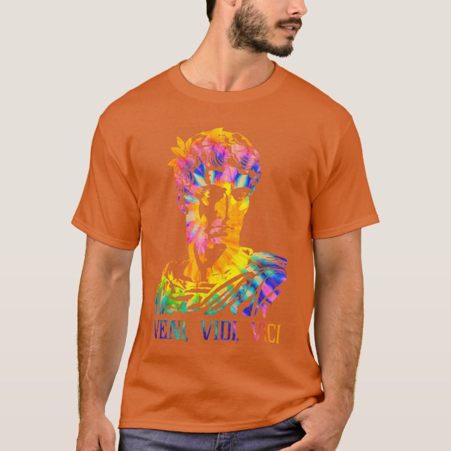 Julius Caesar Portrait Withie Dye Pattern Veni Vid T-Shirt (Front)